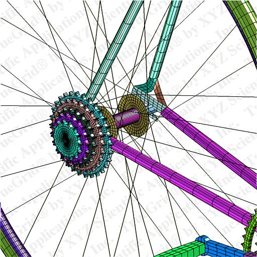 mesh of racing bicycle sprocket and axle